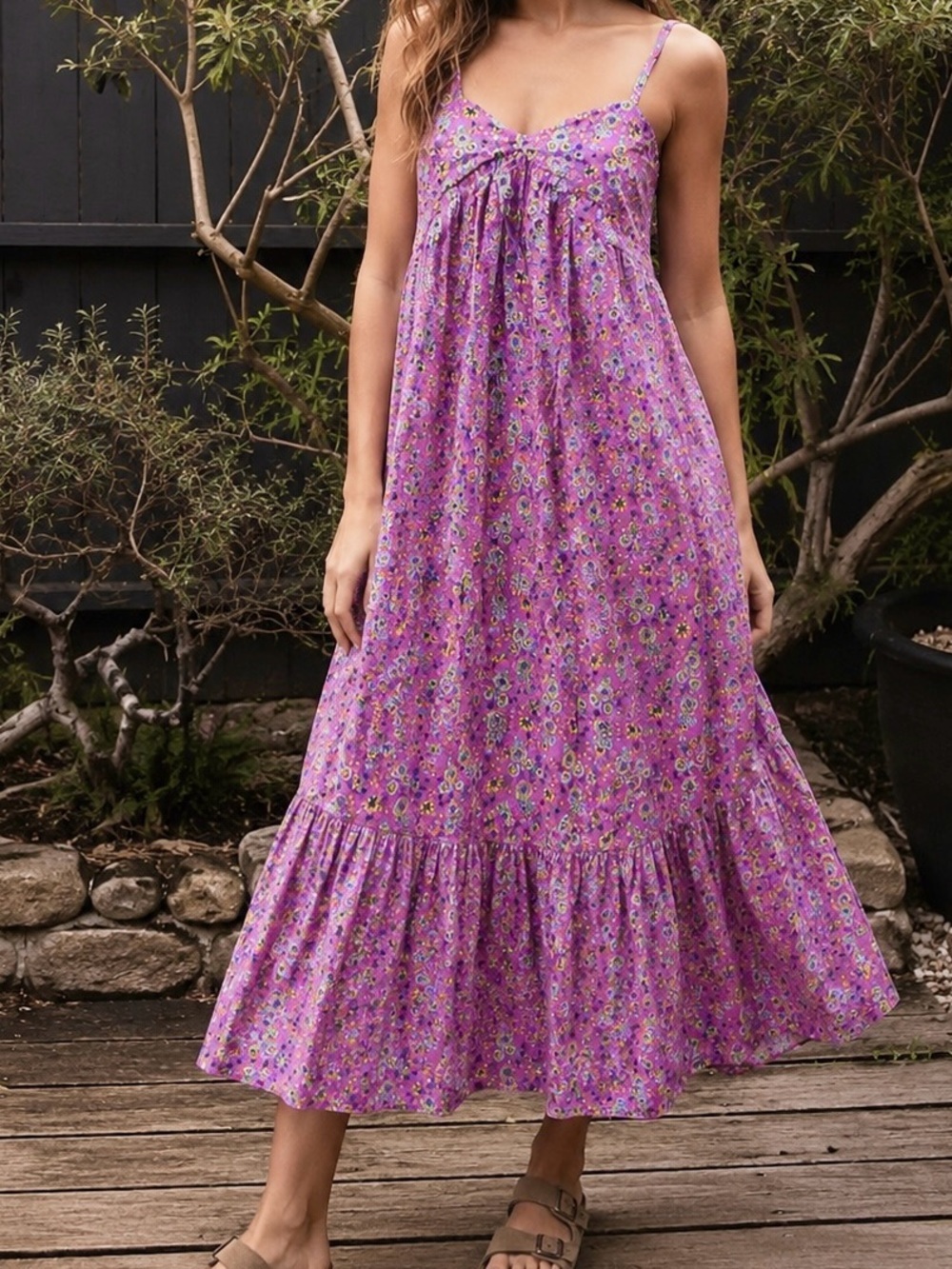XIRENA Dani Sleeveless Midi Dress Pink Silk Blend Womens Size XS Floral Boho EUC